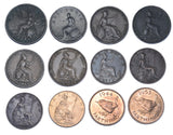1799 - 1953 Farthings Type Set (12 Coins) - British Copper & Bronze Coin Lot