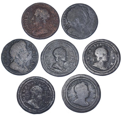 1673 - 1723 Farthings Lot (7 Coins) - British Copper Coins  - All Different