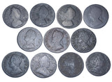 1733 - 1775 Farthings Lot (11 Coins) - British Copper Coins  - All Different