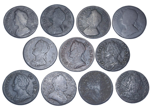 1733 - 1775 Farthings Lot (11 Coins) - British Copper Coins  - All Different