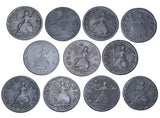 1733 - 1775 Farthings Lot (11 Coins) - British Copper Coins  - All Different