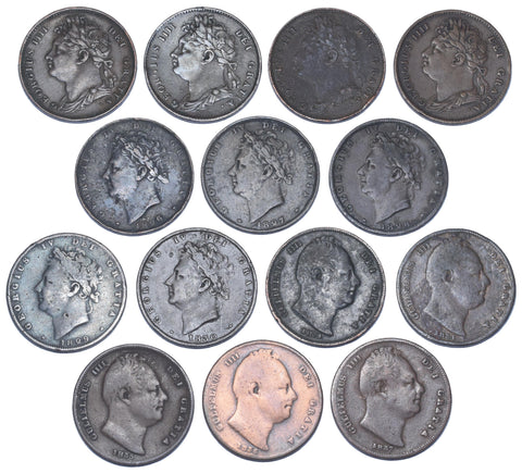1821 - 1837 Farthings Lot (14 Coins) - British Copper Coins  - All Different