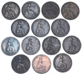 1821 - 1837 Farthings Lot (14 Coins) - British Copper Coins  - All Different