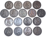 1838 - 1858 Farthings Lot (17 Coins) - Victoria GB Copper Coins  - All Different