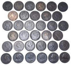 1860 - 1901 Farthings Lot (34 Coins) - Victoria GB Bronze Coins  - All Different