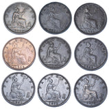 1860 - 1875 Better Grade Farthings Lot (9 Coins) - Victoria GB Bronze Coins