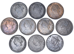 1881 - 1894 Better Grade Farthings Lot (10 Coins) - Victoria GB Bronze Coins