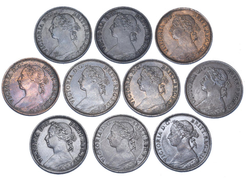 1881 - 1894 Better Grade Farthings Lot (10 Coins) - Victoria GB Bronze Coins