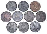 1881 - 1894 Better Grade Farthings Lot (10 Coins) - Victoria GB Bronze Coins