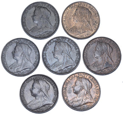1895 - 1901 Better Grade Farthings Date Run (7 Coins) - Victoria GB Bronze Lot