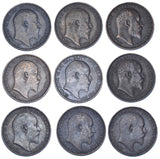 1902 - 1910 Better Grade Farthings Date Run (9 Coins) -Edward VII GB Bronze Lot