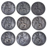 1902 - 1910 Better Grade Farthings Date Run (9 Coins) -Edward VII GB Bronze Lot