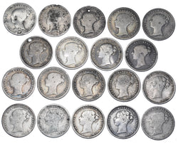 1859 - 1887 Threepences Lot (19 Coins) - Victoria GB Silver Coins -All Different