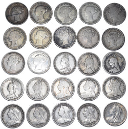 1873 - 1901 Threepences Lot (25 Coins) - Victoria GB Silver Coins -All Different