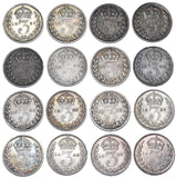 1887 - 1901 Threepences Date Run (16 Coins) - Victoria British Silver Coin Lot
