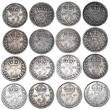 1887 - 1901 Threepences Date Run (16 Coins) - Victoria British Silver Coin Lot