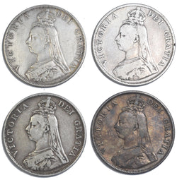1887 - 1890 Double Florins Lot (4 Coins) - Victoria British Silver Coins 89g