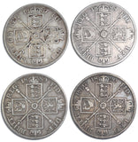 1887 - 1890 Double Florins Lot (4 Coins) - Victoria British Silver Coins 89g