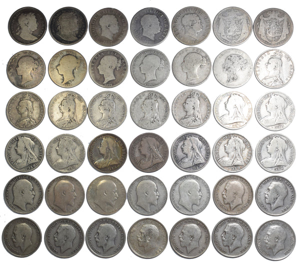 1816 - 1919 Pre 1920 British Silver Halfcrowns Lot (42 Coins 569g No duplicates)