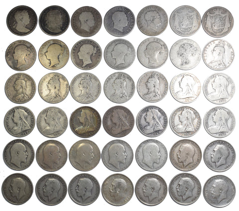 1816 - 1919 Pre 1920 British Silver Halfcrowns Lot (42 Coins 569g No duplicates)