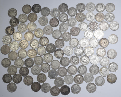1816 - 1919 Pre 1920 Shillings Lot (100 Coins) - British Silver Coins - 549g