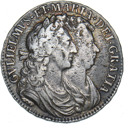1689 Halfcrown - William & Mary British Silver Coin - Nice
