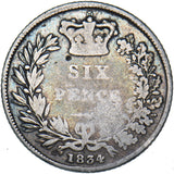 1834 Sixpence - William IV British Silver Coin