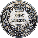 1836 Sixpence - William IV British Silver Coin