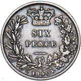 1842 Sixpence - Victoria British Silver Coin - Nice