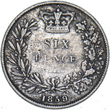 1859 Sixpence (9 over 8) - Victoria British Silver Coin