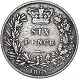 1863 Sixpence - Victoria British Silver Coin