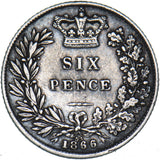 1866 Sixpence (Die no. 53) - Victoria British Silver Coin - Nice