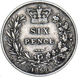 1868 Sixpence (Die no. 3) - Victoria British Silver Coin - Nice