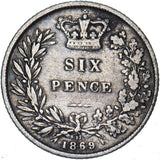 1869 Sixpence (Die no. 17) - Victoria British Silver Coin