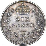 1887 Sixpence - Victoria British Silver Coin - Nice