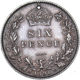 1891 Sixpence - Victoria British Silver Coin - Very Nice