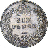 1892 Sixpence - Victoria British Silver Coin - Nice