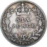 1892 Sixpence - Victoria British Silver Coin