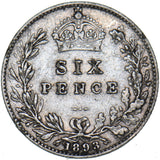 1893 Sixpence - Victoria British Silver Coin - Nice