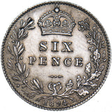 1894 Sixpence - Victoria British Silver Coin - Very Nice