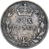 1899 Sixpence - Victoria British Silver Coin