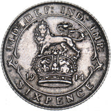 1914 Sixpence - George V British Silver Coin - Very Nice