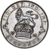 1915 Sixpence - George V British Silver Coin - Very Nice