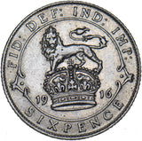 1916 Sixpence - George V British Silver Coin - Nice