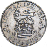 1917 Sixpence - George V British Silver Coin - Nice