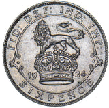 1924 Sixpence - George V British Silver Coin - Nice
