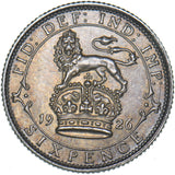 1926 Sixpence - George V British Silver Coin - Superb