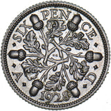 1928 Sixpence - George V British Silver Coin - Very Nice