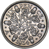 1934 Sixpence - George V British Silver Coin - Superb