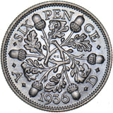1936 Sixpence - George V British Silver Coin - Superb